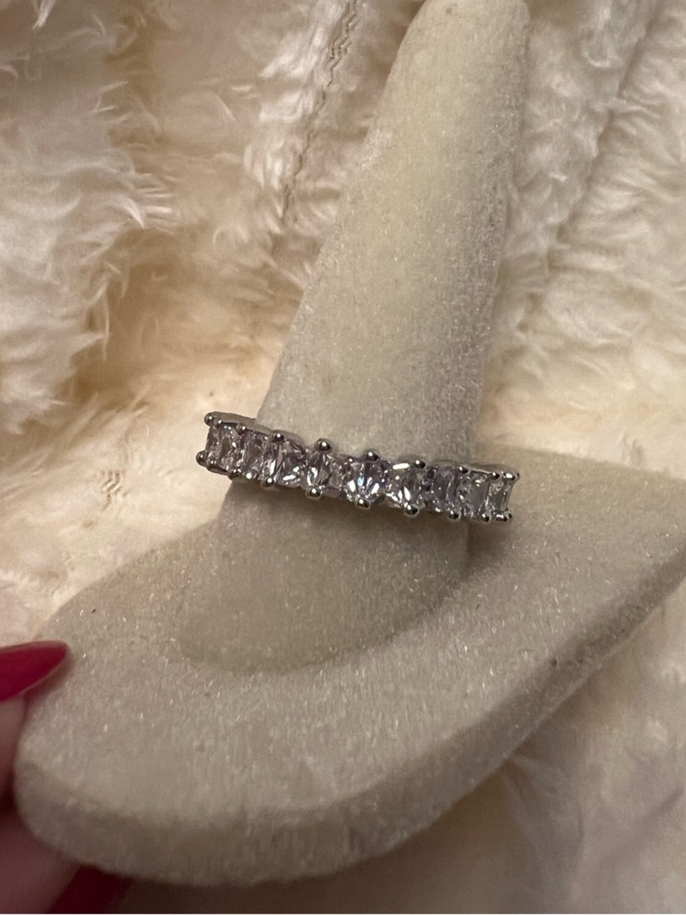 Silver Crystal Eternity Band - White CZ Accent Ring